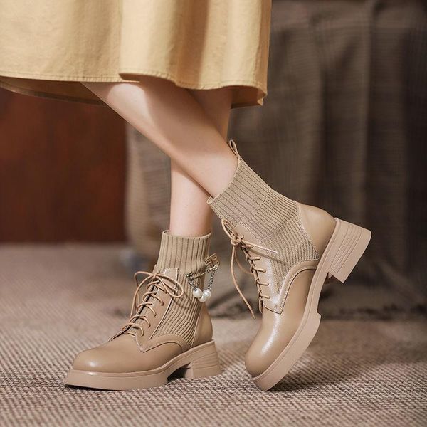 boots 2022 ankle square heel lace up knitting women shoes autumn winter round toe fashion platform leather, Black
boots 2022 ankle square heel lace up knitting women shoes autumn winter round toe fashion platform leather, Black