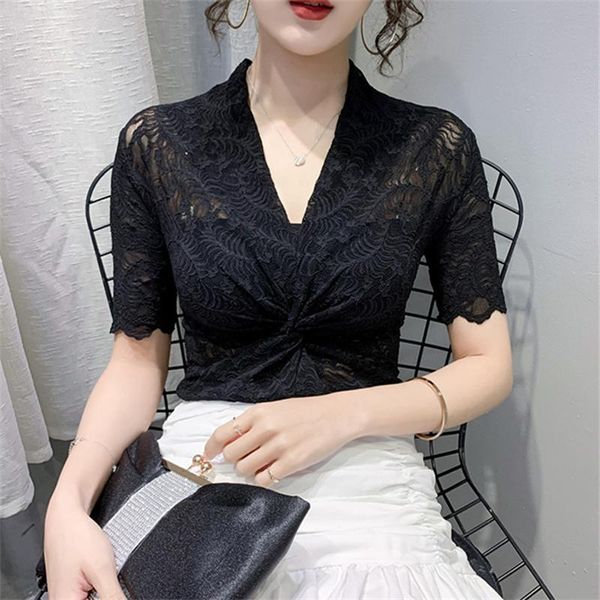 women's polos lace blouse summer 2021 fashion cut-out short sleeve v-neck slim casual top, White
women's polos lace blouse summer 2021 fashion cut-out short sleeve v-neck slim casual top, White