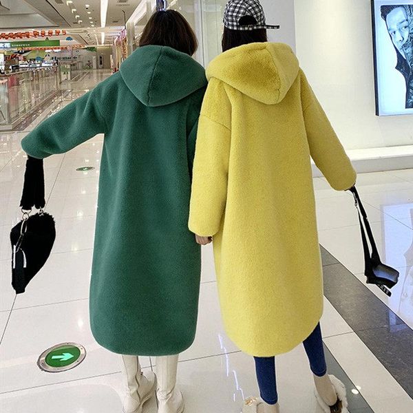 women's fur & faux 2021 korean plush coat women long hooded loose thick warm woolen jacket simple winter overcoat mujer abrigos y1042, Black
women's fur & faux 2021 korean plush coat women long hooded loose thick warm woolen jacket simple winter overcoat mujer abrigos y1042, Black