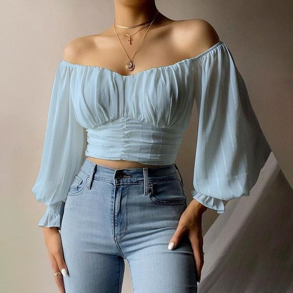 women's blouses & shirts elegant fashion blouse solid color off-the-shoulder casual cropped ladies summer female, White
women's blouses & shirts elegant fashion blouse solid color off-the-shoulder casual cropped ladies summer female, White