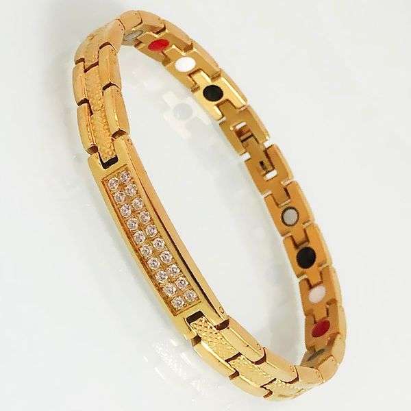 link, chain women's gold color elegant stainless steel crystals bracelets female health care magnetic wrist accessories ladies jewelry, Black
link, chain women's gold color elegant stainless steel crystals bracelets female health care magnetic wrist accessories ladies jewelry, Black