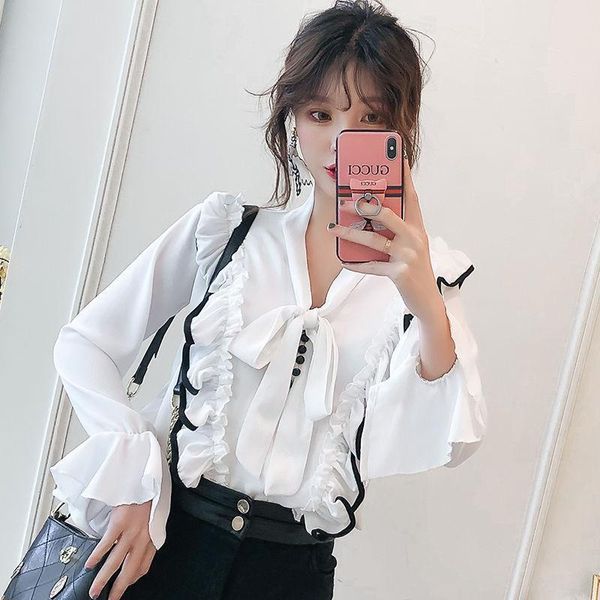 women's blouses & shirts spring summer drawstring women blouse v-neck ruffles bow patchwork vintage blusa solid slim plus size fashion, White
women's blouses & shirts spring summer drawstring women blouse v-neck ruffles bow patchwork vintage blusa solid slim plus size fashion, White