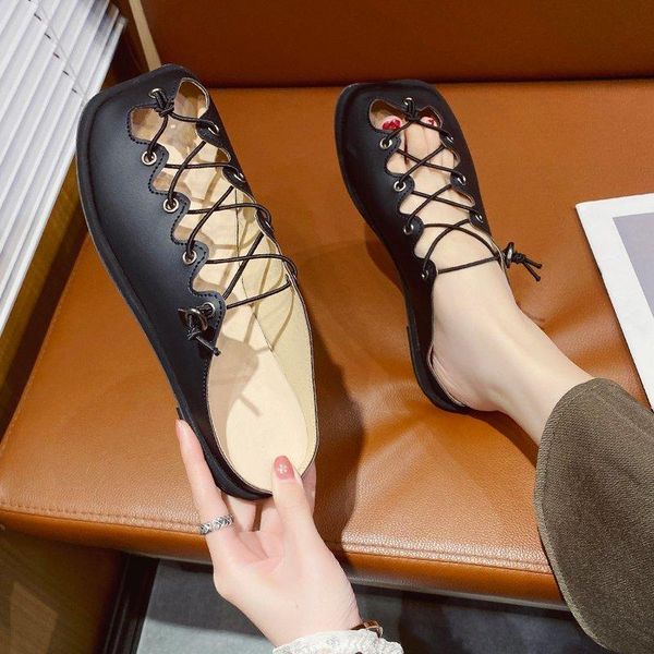 sandals 2021 hollow lace-up leather flat mule women's brand casual shoes, Black
sandals 2021 hollow lace-up leather flat mule women's brand casual shoes, Black