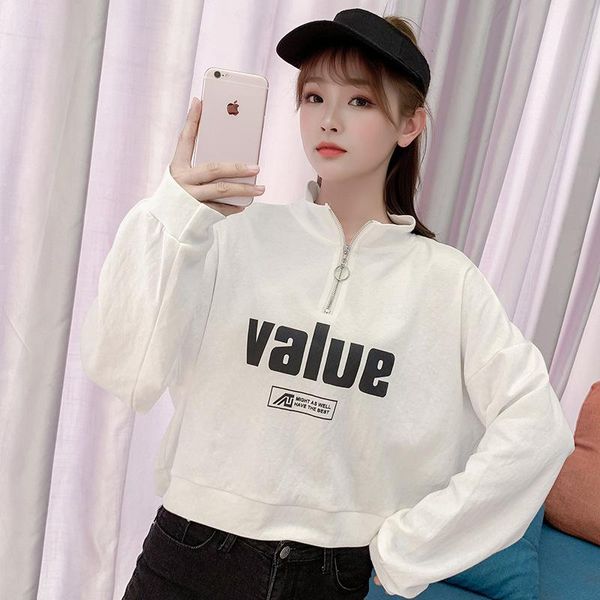 women's hoodies & sweatshirts women cotton short elegant sweet chic letter printed sweatshirt lady korean loose all-match womens long s, Black