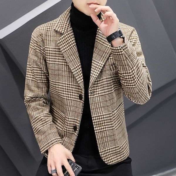 men's suits & blazers autum winter wool blends men plaid casual slim suit jacket british style business social dress coat wedding windb, White;black
men's suits & blazers autum winter wool blends men plaid casual slim suit jacket british style business social dress coat wedding windb, White;black