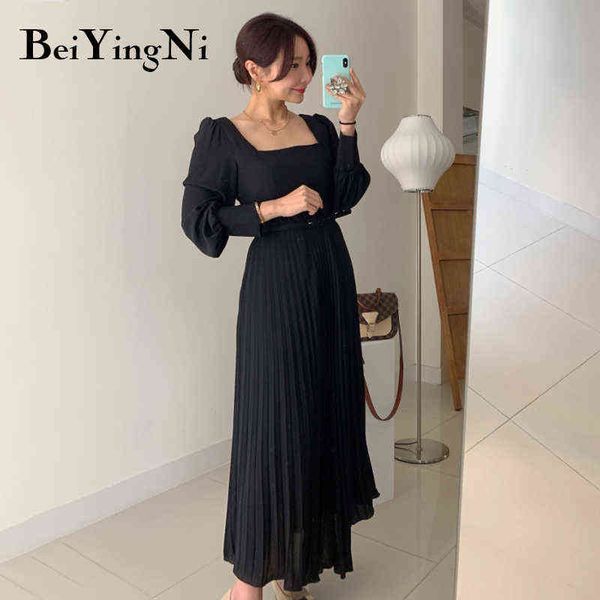 beiyingni women dress with belt elegant solid color long midi pleated dresses office ladies square collar black vestidos female y1204, Black;gray
beiyingni women dress with belt elegant solid color long midi pleated dresses office ladies square collar black vestidos female y1204, Black;gray