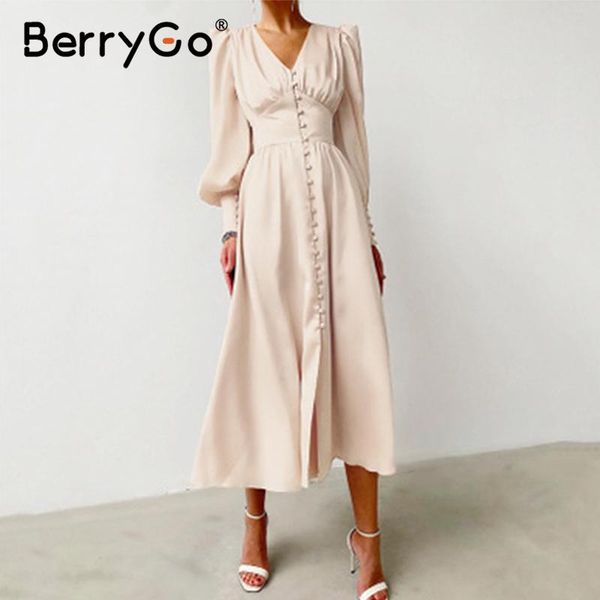 berrygo elegant spring satin bishop sleeve a-line dress women v-neck high waist button solid vintage long dresses chic casual, Black;gray
berrygo elegant spring satin bishop sleeve a-line dress women v-neck high waist button solid vintage long dresses chic casual, Black;gray