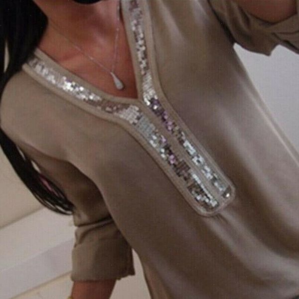 plus size sequin women shirt v neck long sleeve summer clothes casual loose blouse, White
plus size sequin women shirt v neck long sleeve summer clothes casual loose blouse, White