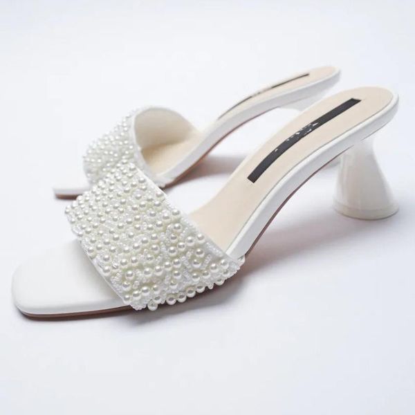 slippers summer square toe half white pearl decorated high heel sandals thick one word fashion women's shoes, Black
slippers summer square toe half white pearl decorated high heel sandals thick one word fashion women's shoes, Black
