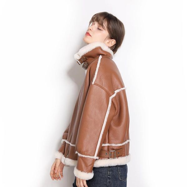 women's fur & faux maylofuer 2021 double faced real coat winter jacket women genuine leather natural merino sheep locomotive streetwear, Black
women's fur & faux maylofuer 2021 double faced real coat winter jacket women genuine leather natural merino sheep locomotive streetwear, Black