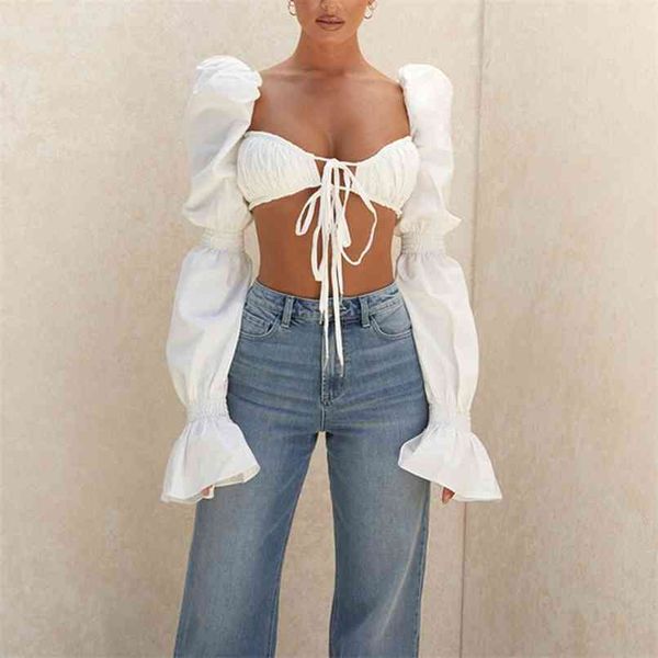 autumn fashion white short lace up long puff sleeve women club celebrity runway party casual crop 210507
autumn fashion white short lace up long puff sleeve women club celebrity runway party casual crop 210507