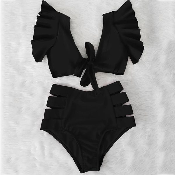 women's swimwear bikinis 2021 double shoulder ruffle bikini set high waist women swimsuit v-neck bathing suit beach wear swim, White;black
women's swimwear bikinis 2021 double shoulder ruffle bikini set high waist women swimsuit v-neck bathing suit beach wear swim, White;black