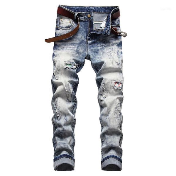 men's jeans streetwear patchwork ripped holes snow washed denim slim straight pants light blue trousers11
men's jeans streetwear patchwork ripped holes snow washed denim slim straight pants light blue trousers11