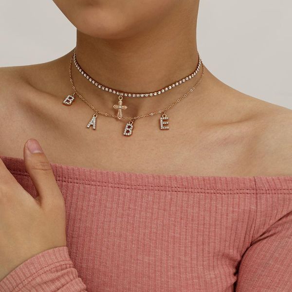 pendant necklaces personality cross claw chain rhinestone necklace woman handmade babe alphabetical jewelry gift for men women, Silver 
pendant necklaces personality cross claw chain rhinestone necklace woman handmade babe alphabetical jewelry gift for men women, Silver