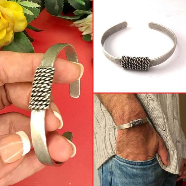 bangle wide open for men adjustable twist braided jewelry gift vintage style a66, Black
bangle wide open for men adjustable twist braided jewelry gift vintage style a66, Black