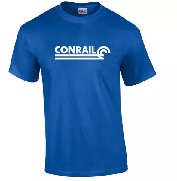 white conrail logo on royal blue t-shirt defunct railroad train tee shirt, White;black
white conrail logo on royal blue t-shirt defunct railroad train tee shirt, White;black