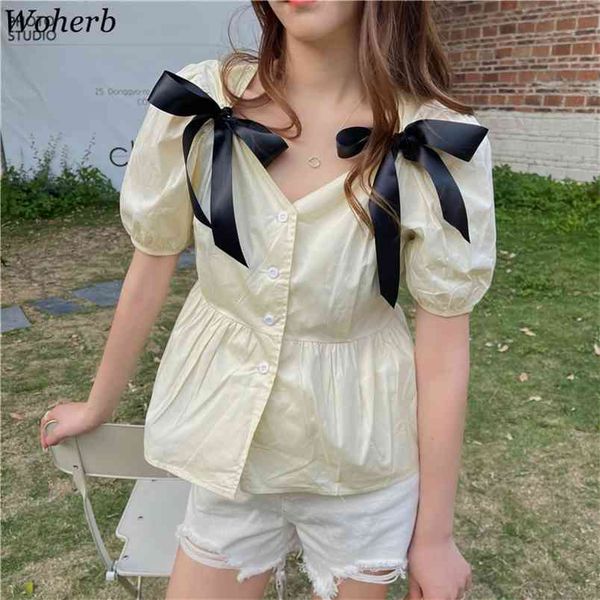 korean fashion white shirts women summer v neck puff short sleeve elegant chic bowknot bandage loose blouses 210519
korean fashion white shirts women summer v neck puff short sleeve elegant chic bowknot bandage loose blouses 210519