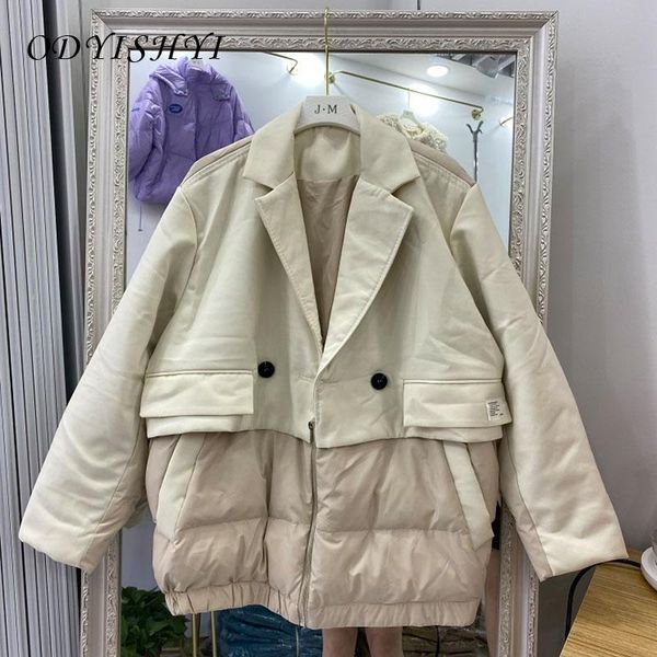 women's down & parkas 2021 winter women coat stitching fake two-piece thick warm overcoat lapel loose ladies white duck feather jacket, Black
women's down & parkas 2021 winter women coat stitching fake two-piece thick warm overcoat lapel loose ladies white duck feather jacket, Black