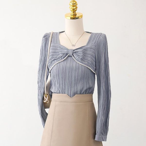 women's blouses & shirts bow square collar lace women blouse summer 2021 blue long-sleeved slim elegant female pulls outwears, White
women's blouses & shirts bow square collar lace women blouse summer 2021 blue long-sleeved slim elegant female pulls outwears, White