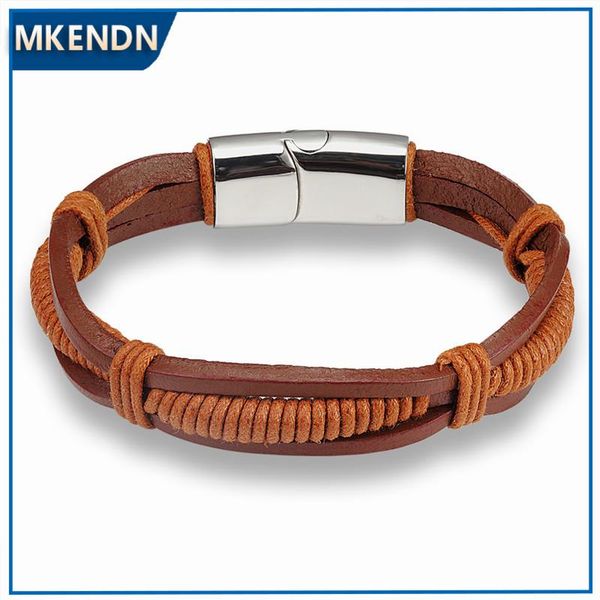 charm bracelets mkendn handmade men genuine coe leather braided rope vintage bracelet steel magnetic buckle bangles pulseras, Golden;silver
charm bracelets mkendn handmade men genuine coe leather braided rope vintage bracelet steel magnetic buckle bangles pulseras, Golden;silver