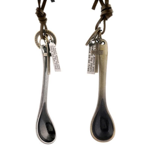pendant necklaces retro jewelry simple personality spoon european and american men's cowhide necklace, Silver
pendant necklaces retro jewelry simple personality spoon european and american men's cowhide necklace, Silver