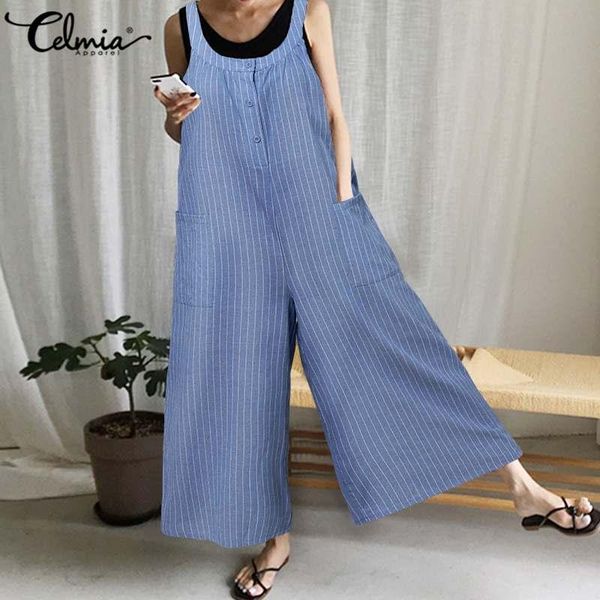 fashion striped jumpsuits 5xl celmia women vintage cotton linen wide leg pants sleeveless casual loose plus size rompers women's &, Black;white
fashion striped jumpsuits 5xl celmia women vintage cotton linen wide leg pants sleeveless casual loose plus size rompers women's &, Black;white