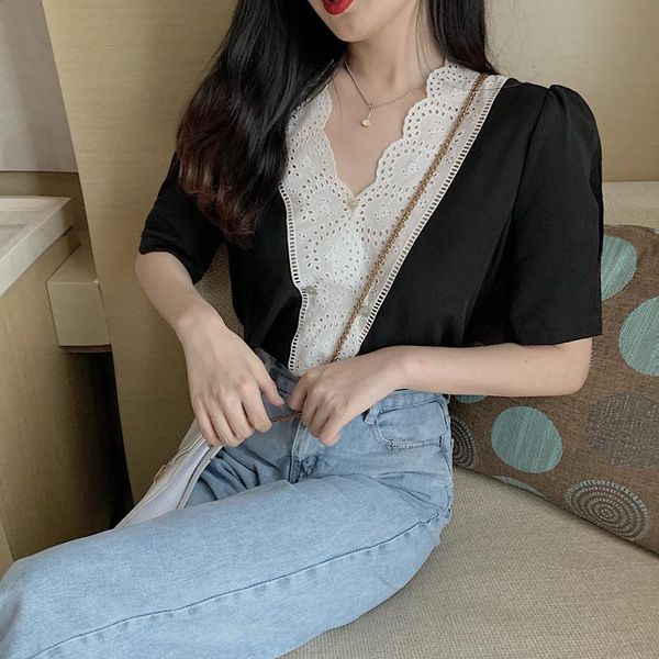 women's t-shirt women summer shirts kawaii ulzzang lovely lace stitching v-neck shirt female sweet harajuku tunic for cute casual, White
women's t-shirt women summer shirts kawaii ulzzang lovely lace stitching v-neck shirt female sweet harajuku tunic for cute casual, White