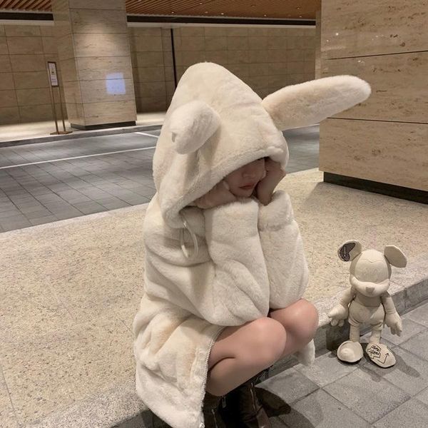 women's fur & faux winter fluffy jacket with ears raglan sleeve zipper oversize light soft harajuku kawaii hoodie 2021 white parkas, Black
women's fur & faux winter fluffy jacket with ears raglan sleeve zipper oversize light soft harajuku kawaii hoodie 2021 white parkas, Black
