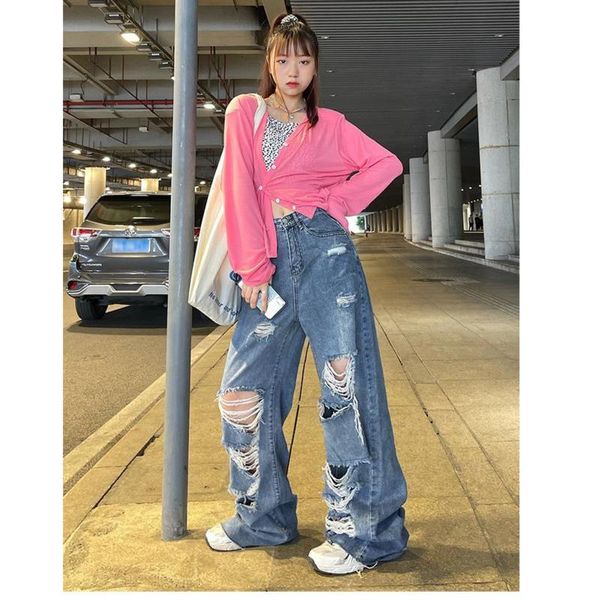 women's jeans streetwear straight pants ladies ripped high waist loose wide leg y2k summer plus size street jean, Blue
women's jeans streetwear straight pants ladies ripped high waist loose wide leg y2k summer plus size street jean, Blue
