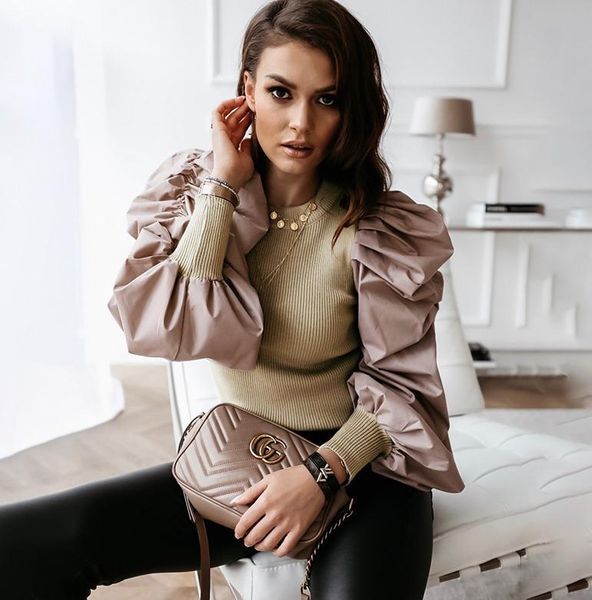 women's t-shirt women ladies puff long sleeve pullover sweater jumper ribbed t shirt ol work lady sleevetop, White
women's t-shirt women ladies puff long sleeve pullover sweater jumper ribbed t shirt ol work lady sleevetop, White