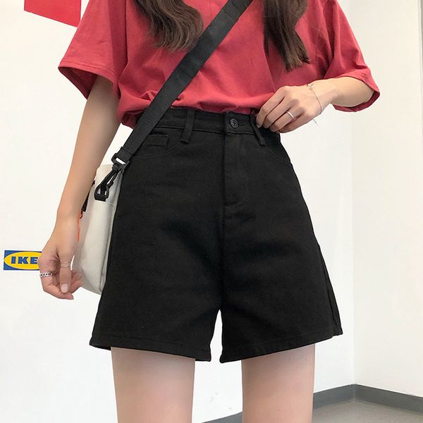 women's black denim shorts high waist a-line autumn korean version thin loose student versatile wide leg pants, White;black
women's black denim shorts high waist a-line autumn korean version thin loose student versatile wide leg pants, White;black