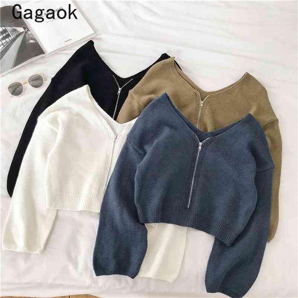 women streetwear knitted sweater spring autumn v-neck solid lantern sleeve zipper full navel wild cardidans 210531, White
women streetwear knitted sweater spring autumn v-neck solid lantern sleeve zipper full navel wild cardidans 210531, White