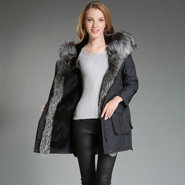 women's fur & faux natural liner parka real coat winter jacket women collar long jackets for warm outwear my s, Black
women's fur & faux natural liner parka real coat winter jacket women collar long jackets for warm outwear my s, Black