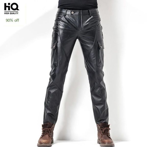 men's pants euro brand motorcycle mens cowhide full length trousers slim pockets genuine leather windproof fashion male pencil, Black
men's pants euro brand motorcycle mens cowhide full length trousers slim pockets genuine leather windproof fashion male pencil, Black