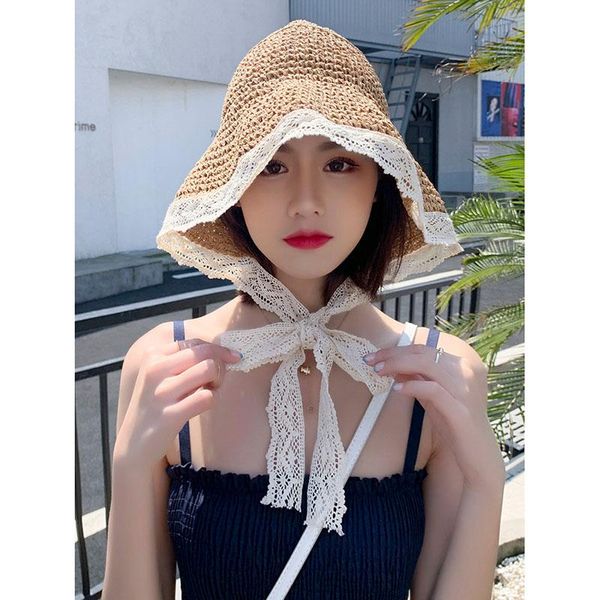 wide brim hats 2021 straw retro lace bow sun hat floppy summer for women beach panama dome bucket femme shade, Blue;gray
wide brim hats 2021 straw retro lace bow sun hat floppy summer for women beach panama dome bucket femme shade, Blue;gray
