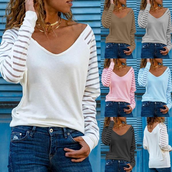 women's t-shirt blouse women spring fashion v-neck stripe printed shirts ladies patchwork loose pullover blusas mujer de moda 2021, White
women's t-shirt blouse women spring fashion v-neck stripe printed shirts ladies patchwork loose pullover blusas mujer de moda 2021, White