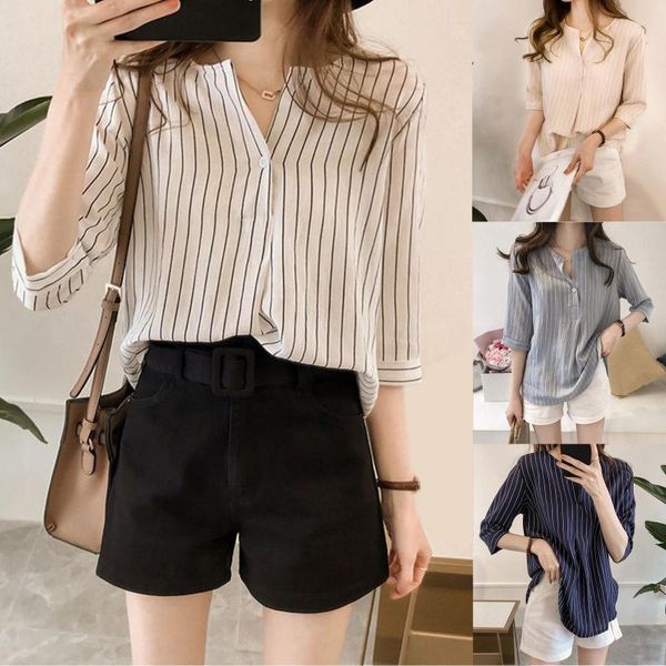 women's blouses & shirts casual striped v neck half sleeve button stripe print office lady work female slim blu, White
women's blouses & shirts casual striped v neck half sleeve button stripe print office lady work female slim blu, White