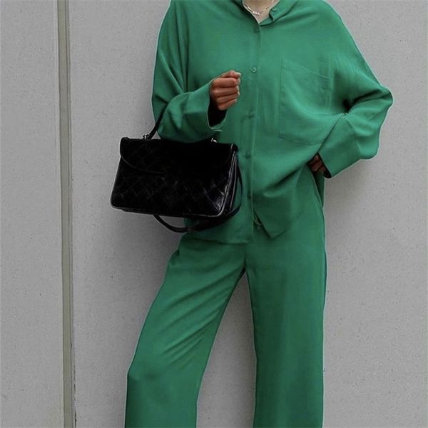 puwd casual woman green loose shirt suit spring fashion female solid long sleeve set ladie soft suits 210522, White
puwd casual woman green loose shirt suit spring fashion female solid long sleeve set ladie soft suits 210522, White