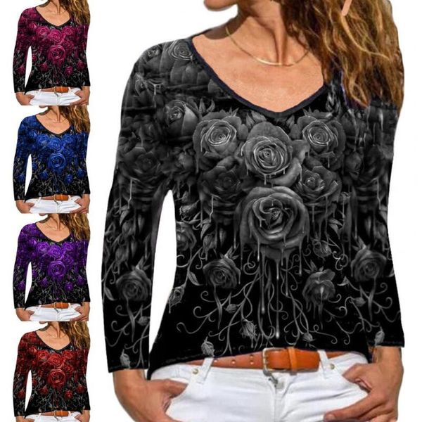 women's blouses & shirts rose printing women blouse spring autumn v neck slim long sleeve basic casual loose femme, White
women's blouses & shirts rose printing women blouse spring autumn v neck slim long sleeve basic casual loose femme, White