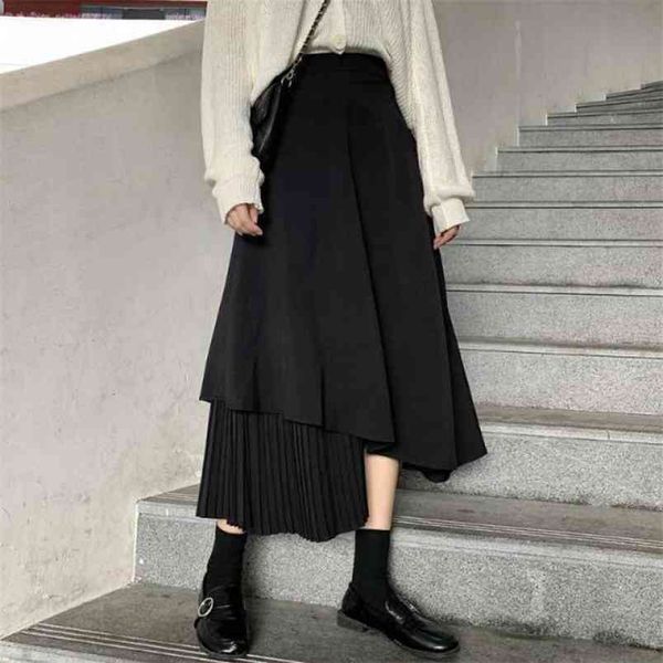 autumn & winter korean irregular high waist slim simple black casual all-match women a-line pleated long skirt 210527
autumn & winter korean irregular high waist slim simple black casual all-match women a-line pleated long skirt 210527