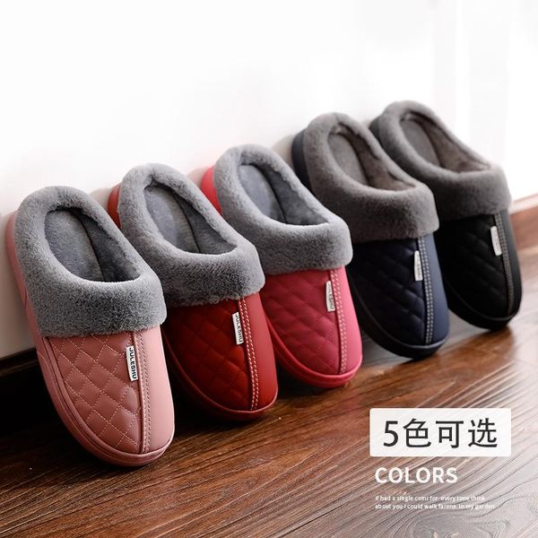 men and women leather slippers couple winter cotton female pu waterproof men's indoor home warm shoes fur, Black
men and women leather slippers couple winter cotton female pu waterproof men's indoor home warm shoes fur, Black