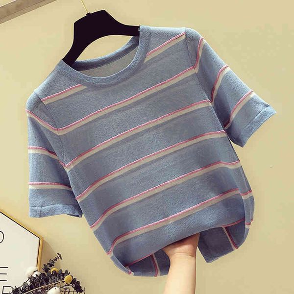 women's t-shirt shintimes striped shirt woman summer fashion loose women hin knitted short sleeve pullover femme lp2v, White
women's t-shirt shintimes striped shirt woman summer fashion loose women hin knitted short sleeve pullover femme lp2v, White