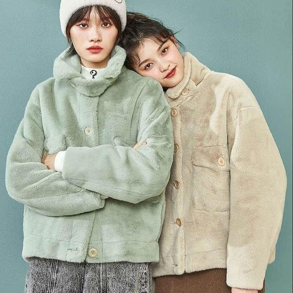 women's fur & faux fake 2021 autumn winter plush coat short imitation mink velvet loose rex streetwear, Black
women's fur & faux fake 2021 autumn winter plush coat short imitation mink velvet loose rex streetwear, Black