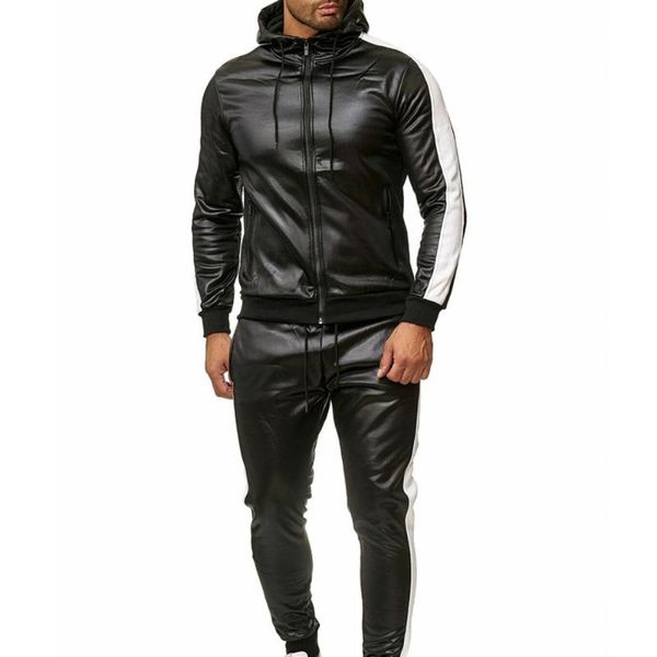 men's tracksuits pu leather men tracksuit hooded set casual 2 pieces faux jacket+pants 2021 motorcycle sports suit mens clothes, Gray
men's tracksuits pu leather men tracksuit hooded set casual 2 pieces faux jacket+pants 2021 motorcycle sports suit mens clothes, Gray