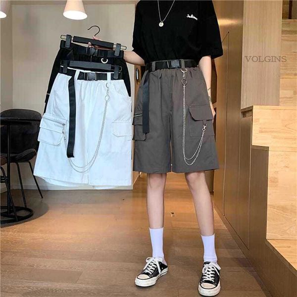 women's shorts streetwear women fitness korean summer 2021 woman high waist wide leg cargo women's pocket with chain, White;black
women's shorts streetwear women fitness korean summer 2021 woman high waist wide leg cargo women's pocket with chain, White;black