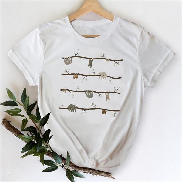 cartoon kawaii sloth animal women 90s style spring summer lady print female tee shirt, White
cartoon kawaii sloth animal women 90s style spring summer lady print female tee shirt, White