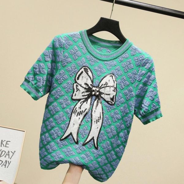women's sweaters 2021 spring and summer arrival handmade sequins beading bow sweater women short sleeve knitted pullover ins modis, White;black
women's sweaters 2021 spring and summer arrival handmade sequins beading bow sweater women short sleeve knitted pullover ins modis, White;black