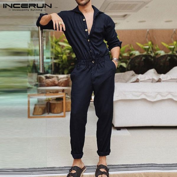 men long sleeve lapel rompers fashion solid jumpsuit casual front pocket bib pants vintage button overalls incerun plus size men's, Black
men long sleeve lapel rompers fashion solid jumpsuit casual front pocket bib pants vintage button overalls incerun plus size men's, Black