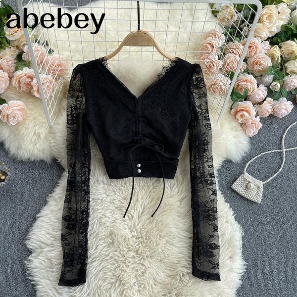 women's blouses & shirts women black lace blouse design hollow backless v neck long sleeve slim spring korean streetwear short, White
women's blouses & shirts women black lace blouse design hollow backless v neck long sleeve slim spring korean streetwear short, White