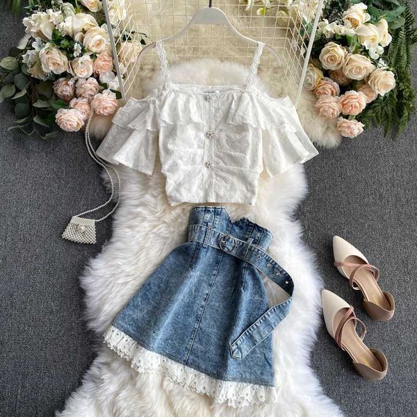 two piece dress summer fashion women's deni sets white embroidery short sleeve cotton blouse + lace patchwork denim skirts 2 suit cwnt
two piece dress summer fashion women's deni sets white embroidery short sleeve cotton blouse + lace patchwork denim skirts 2 suit cwnt